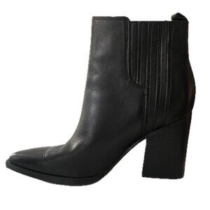 NEW Marc Fisher Oshay Booties Black Leather Pointed Toe Block Heel Pull-On Sz 8